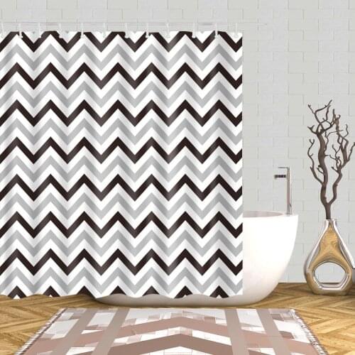 Simple Shower Curtain Wavy Stripes Black and White Bath Accessories with 12 Hooks Waterproof Polyester Fabric Bathroom Decor