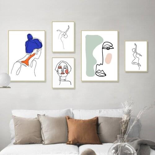Simple Nordic abstract black and white line figures beauty living room murals poster canvas printing picture decorative painting