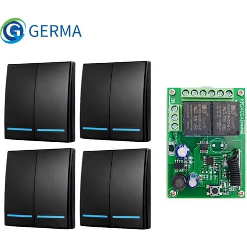GERMA 433Mhz RF Remote Control Switch DC 5V 12V 24V Receiver 86 Wall Panel 2 button DIY Bedroom Lamp Wireless smart Light