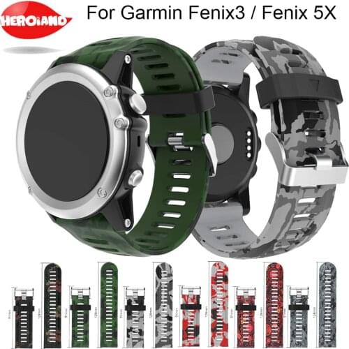 26mm Width Watch Strap Amry Green Colors Replacement Silicagel Soft Band wrist Strap For Garmin Fenix 3 HR GPS Watch/ Fenix 5X