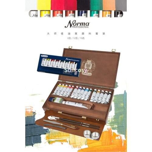 Schmincke Norma Professional Finest Artists Oil Colors Paint 15 Colors 35ml, Wooden Box Set, 8 X 20ml Tubes Paper Box Set