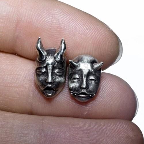 Personality Plated Gothic Horned Demon Baby Stud Earrings Devil Prajna Skull Earrings For Men Women Biker Punk Jewelry