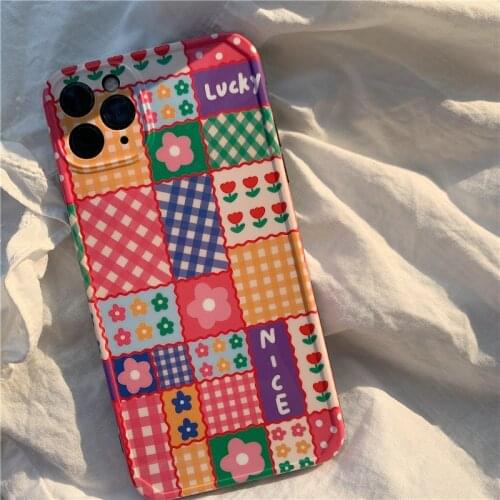 PINZHENG Flower Lattice Mobile Phone Case For iPhone 7 8 Plus Soft TPU Silicone Protective Cover For X 11 12 Pro Max Phone Case