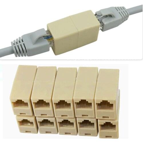High Quality 10pcs RJ45 CAT5 Coupler Plug Network LAN Cable Extender Connector Adapter New Rated 4.9