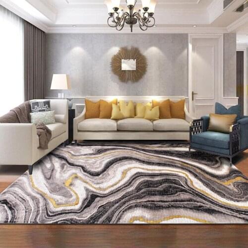 Modern Atmosphere American Abstract Geometric Black Gold Curved Line Bedroom Door Living Room Bathroom Floor Mat Carpet