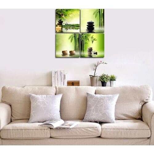 Modern 4 Panel Stretched and Framed Contemporary Zen Giclee Canvas Prints Perfect Bamboo Green Pictures on Canvas Drop Shipping