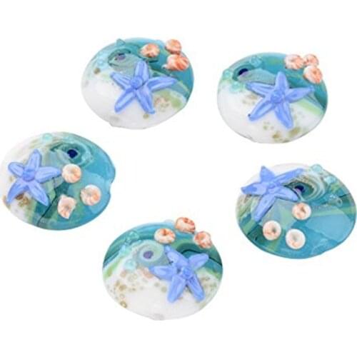 12pcs/box Ocean Style Handmade Lampwork Glass Beads for Vintage Jewelry Making DIY Flat Round Bead with Starfish F80