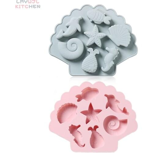 Creative Seashell Shape Marine Life Mold Cake Decoration Tool Seahorse Dolphin Shaped Chocolate Fudge Pastry Silicone Mold
