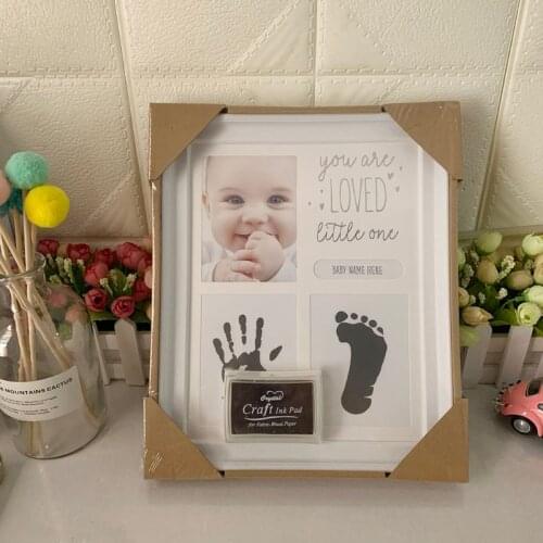 Newborn Hand and Foot Print Ornaments 12 Months Photo Frame with Craft Ink Pad Home Decoration Baby Kids Birthday Gift