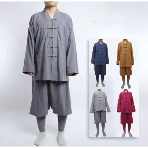 Unisex Summer&Spring Cotton&Linen Buddha Buddhist Zen Clothing Shaolin Monk Kungfu Martial Arts Uniforms Lay Suits Red/BLUE