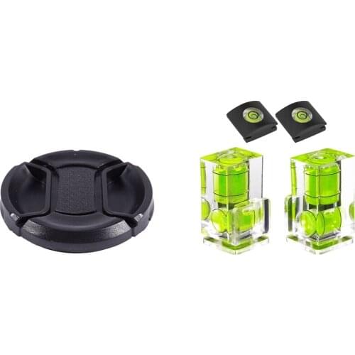 1 Pcs Univeral 49Mm Center Pinch Front Lens Cap & 1 Set Hot Shoe Bubble Level Camera Hot Shoe Cover