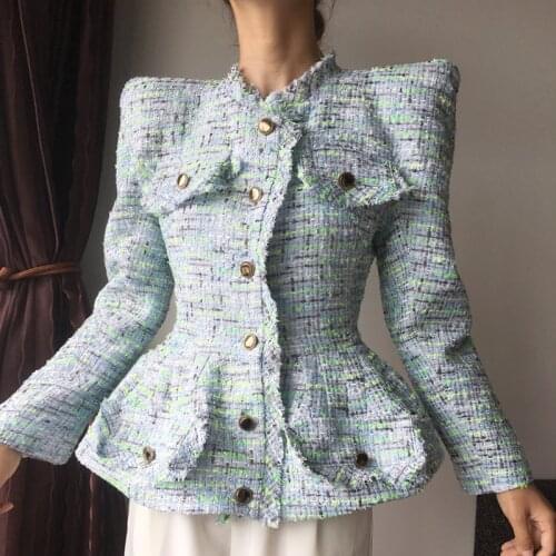 Vintage bud skirt slim waist tweed woven jacket women autumn small fragrant wind woven tweed top coat