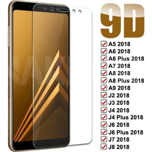 9D Tempered Glass on the For Samsung Galaxy A5 A7 A9 J2 J3 J7 J8 2018 A6 A8 J4 J6 Plus 2018 Screen Protector Glass Film Case