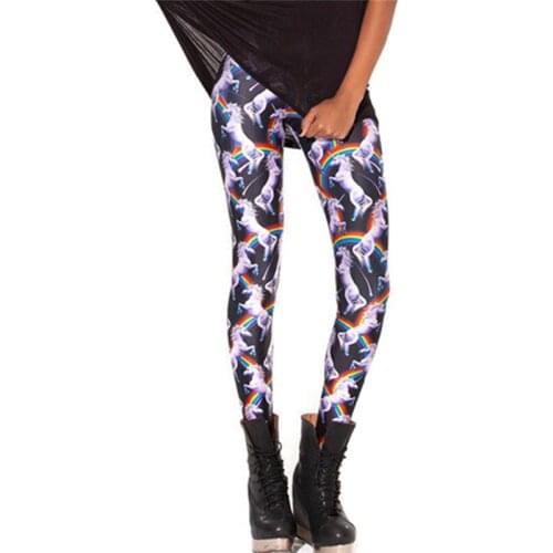 DOUBCHOW Womens Rainbow Unicorn Digital Printed Leggings Pants 2020 Maiden Ankle Length Shiny Leggings Skinny Footless Plus Size