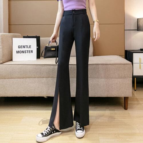Bella New Women Casual Wide Leg Pants 2021 Vintage Loose High Waist Split Fork Summer Suit Long Trousers Women Thin Flare Pants