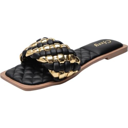 DDYZHY New Summer Women Slippers Slip On Slides Square Toe Casual Shoes Woman Bling Shoes Ladies Hot Fashion Sandals Drop Shipin