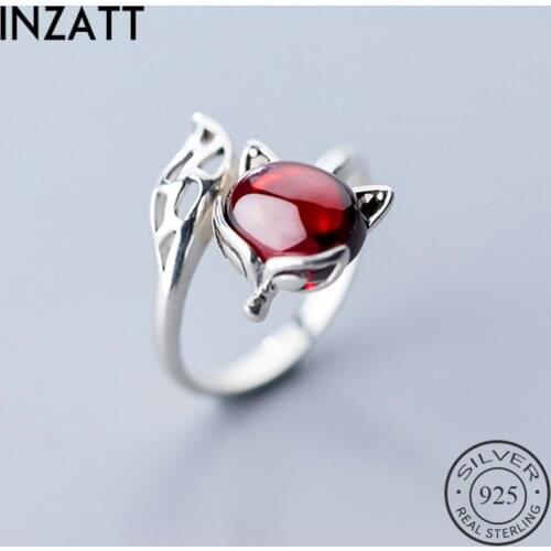 INZATT Real 925 Sterling Silver Red Stone Fox Animal Ring For Fashion Women Trendy Fine Jewelry Cute Accessories 2019 Gift