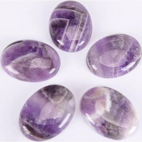 1PC Natural Stone Purple Crystal Beads 4 Sizes for Choice Oval Quartz Reiki Accessories Fit DIY Rings Bracelet Pendant J024