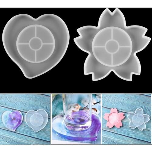 1pcs Flower Heart Shaped Coasters Silicone Mold Trays UV Epoxy Resin Mould For DIY Handmade Decoration Making Crafts Molds