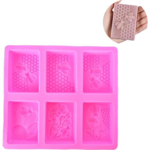 1pc Honey Bee Silicone Soap Mold Handmade Craft 3D Soap Mold Silicone Rectangular 6 Forms Soap Molds For DIY Soap Making