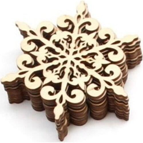 10pcs Unfinished Wooden Snowflakes Christmas Wood Ornaments Hanging Embellishments Crafts for DIY Christmas Hanging Decoration