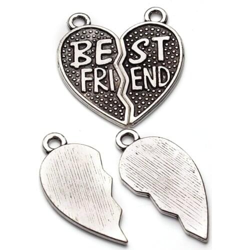 10pcs/lot Antique Sliver Movie Heart Broken 2 Part Best Friends Charms Pendant Necklace Gift Sister Vintage DIY Jewelry