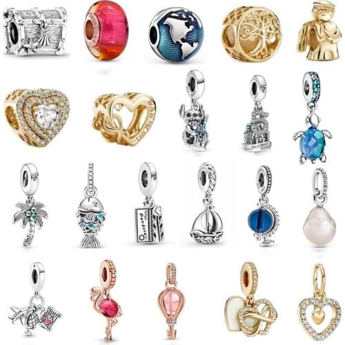 100% 925 sterling silver ocean charm pendant new castle pink hot air balloon glass beads fit Pandora bracelets bangle jewelry