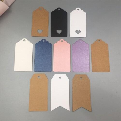 100Pcs/Lot Colorful Square Scallop Head Hanging Blank Kraft Paper Tags For Dress Costume Handmade Price Label Note Clothing Tags