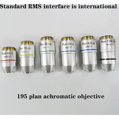 195 Plan Achromatic Objective 4X10X20X40X60X100X Biological Microscope Gold Image Objective