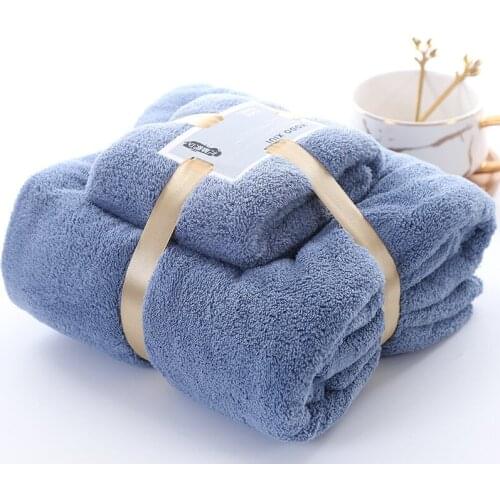 2pcs/set Super Soft Fluffy Thicken Coral Velvet Absorb Water Hair Swimming Beach Bath Towel For Adult Kids Home Wrap Towels