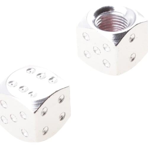 4Pcs Dice Valve Covers Wheel Stems Caps for Motorcycle Car Bike Truck Silver