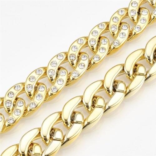 40CM Hot Selling Big Trendy Tide Golden Chunky Chain Rhinestone Necklaces Luxury Gorgeous CCB Simple Punk Statement Necklaces