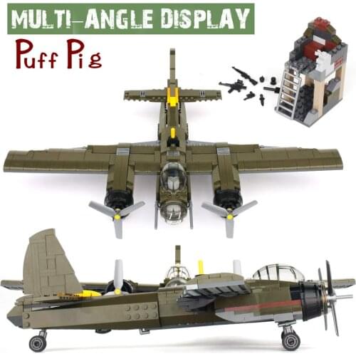 559pcs Military Ju-88 Bombing Plane WW2 Helicopter Army Weapon Soldier Model Bricks Kit Toys for Children Building Block