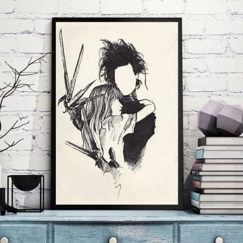 Abstract Black White Canvas Painting Edward Scissorhands Classic Movie Wall Art Home Decor Bar Barber Shop Room Poster Pictures