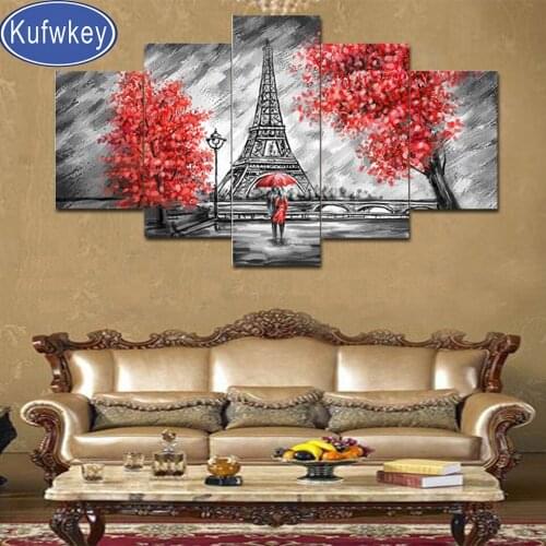 Diy 5d diamond painting Romantic lover Paris Diamond embroidery 5pcs mosaic diamond full square round picture new year gift