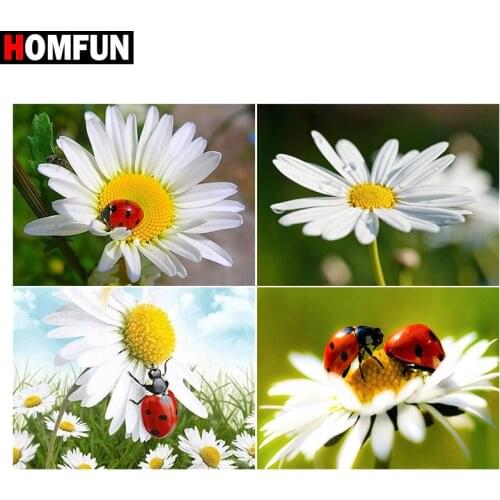 HOMFUN Diamond Painting Full Square/Round Diamond "Flower ladybug" Pattern Embroidery Cross Stitch 5D Rhinestone Painting