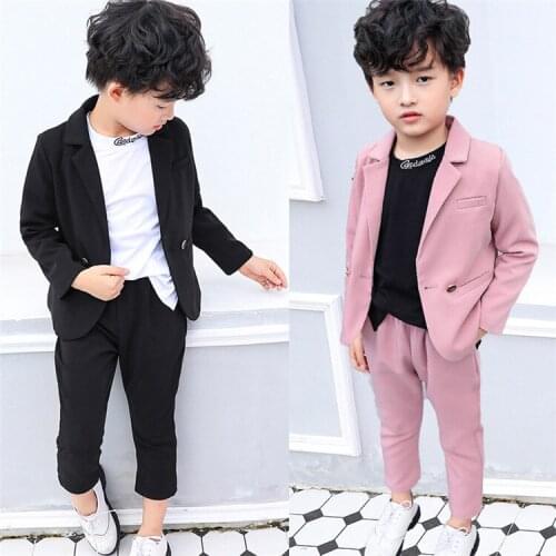 Baby Boys Girls Spring Autumn Jacket +Pants 2Pcs Clothing Set Gentleman Kids Formal Wedding Suit Children Performance Dress