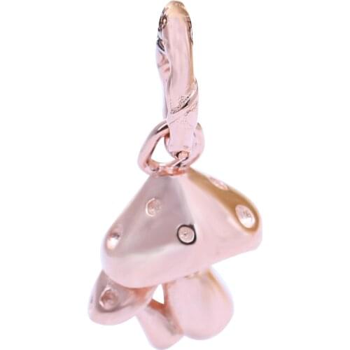 Bewill S925 Sterling Silver Rose Gold Sparkling Mushroom Necklace Bracelet Beads Fit Original Charms Necklace