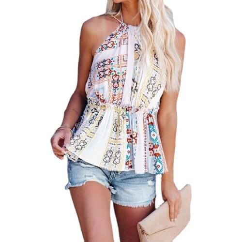 Summer Spaghetti Strap Floral Print Blouses Women Boho Sleeveless Casual Blackless Blouse Female Vintage Holiday 2021 New Tops