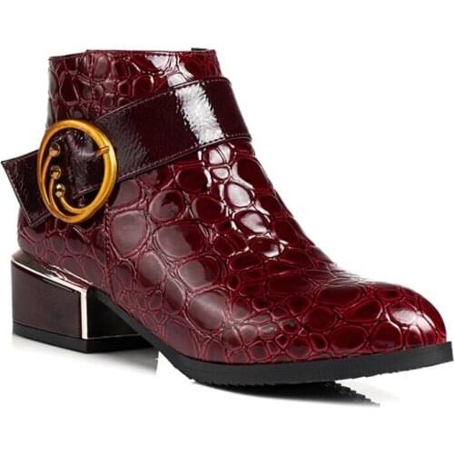 New High Heels Ankle Boots for Women Patent Leather Plus Size 43 Winter Boots Women Shoes