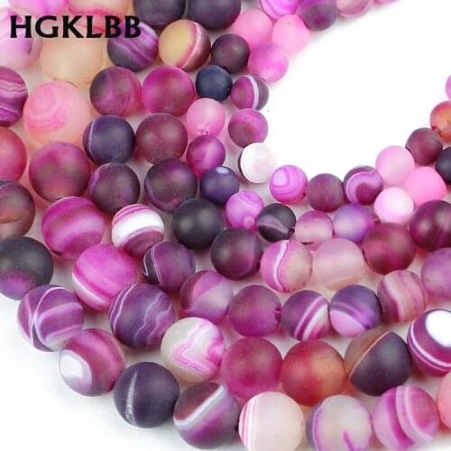 HGKLBB Rose Matte Stripe Carnelian Natural Stone onyx 6/8/10MM 15'' Round Spacer Loose beads For Jewelry Making bracelet DIY