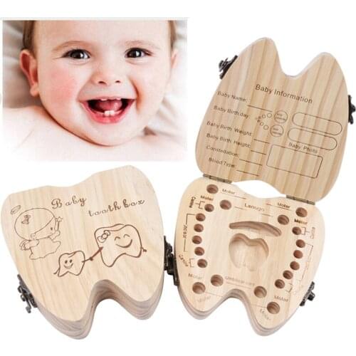 Wood English Baby Tooth Box Organizer Milk Teeth Storage Collect Teeth Umbilica Save Gift Organizer Storage Boys Girls Souvenir