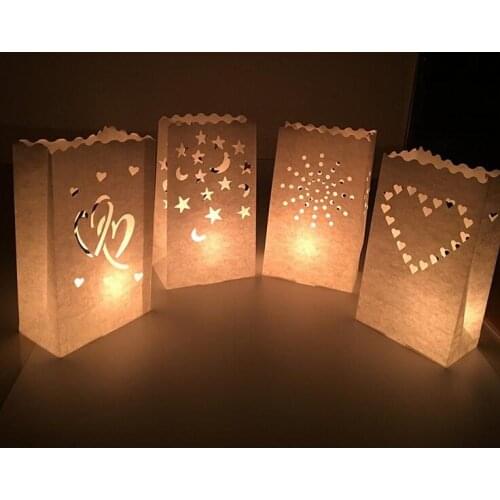 10Pcs Wedding Heart Tea Light Holder Luminaria Paper Lantern Candle Bag Home Romantic Wedding Party Decoration Supplies