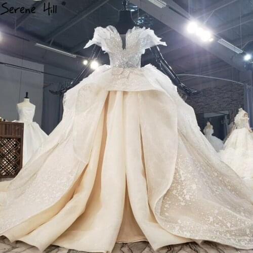 Dubai Champagne Ruffles Sexy Wedding Dresses 2020 High-end Sparkle Sleeveless Lace Up Bridal Gowns HX0217 Custom Made