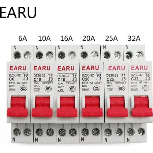 DZ30-32 DPN 1P+N Mini Circuit Breaker MCB 6A 10A 16A 20A 25A 32A Din Rail Mounting Cutout Miniature Household Air Switch OEM DIY