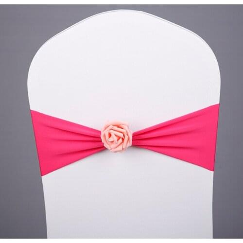 100PC Lycra Chair Band Stretch Elastic Spandex Chair Bow with Flower rosefor Wedding Banquet Party Decoration Event Chair Sashes