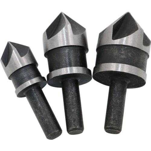 Chamfering Cutters 3PCS 5 Flute Chamfer Countersink 1/4" Round Shank HSS 90 Degree Wood Chamfer 12mm-19mm Countersink Drill Bit