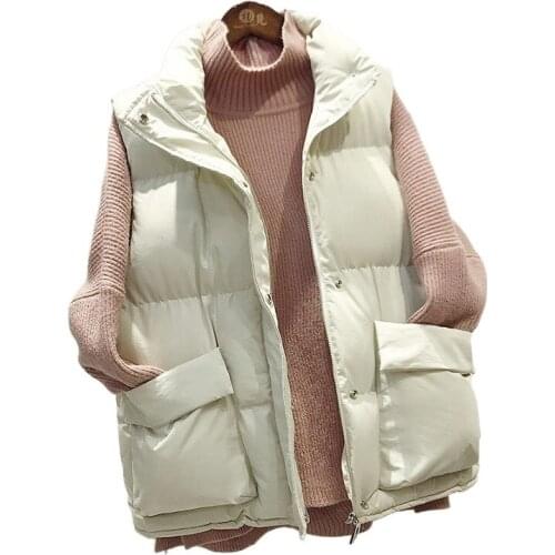Cotton Winter Warm Vest Jacket Women Sleeveless Vests New Zipper Pocket Stand-up Collar Cotton Waistcoat Gilet Female