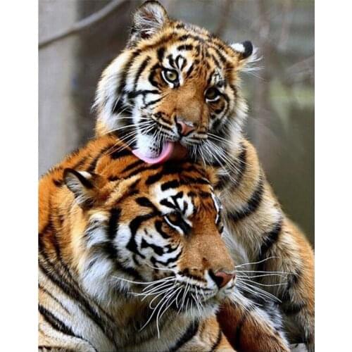 GELANYUOPIN 5D DIY Diamond Painting "Tiger lover" Embroidery Full Round Diamond Cross Stitch Rhinestone Mosaic Painting Decor