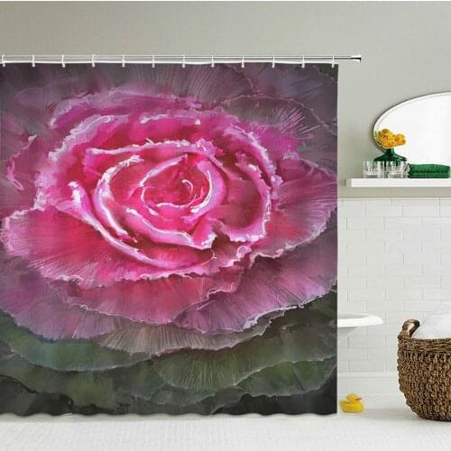 Oil Painting Flowers landscape Shower Curtains Waterproof Bathroom Curtains 3d Print Large Size 240X180 Decoration With Hooks